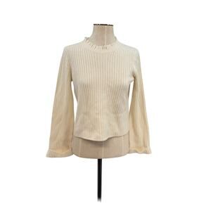 Inhabit Cashmere Wool Ribbed Ruffle Neck‎ Sweater Cream Womens Size P XS